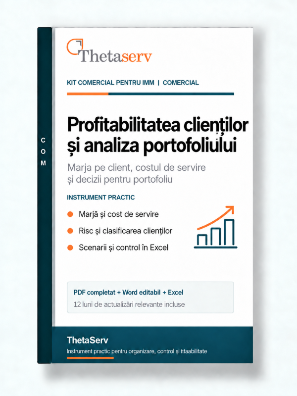 Kit Comercial pentru IMM: Profitabilitatea Clienților și Analiza Portofoliului – ThetaServ Coperta kitului ThetaServ pentru IMM: profitabilitatea clienților, costul de servire și analiza portofoliului.
